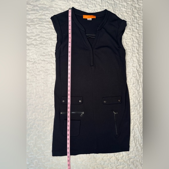 Cynthia Steffe Black Utility Mini Dress Y2K Cap Sleeve Mod Pockets Stretch 10 - Picture 11 of 13
